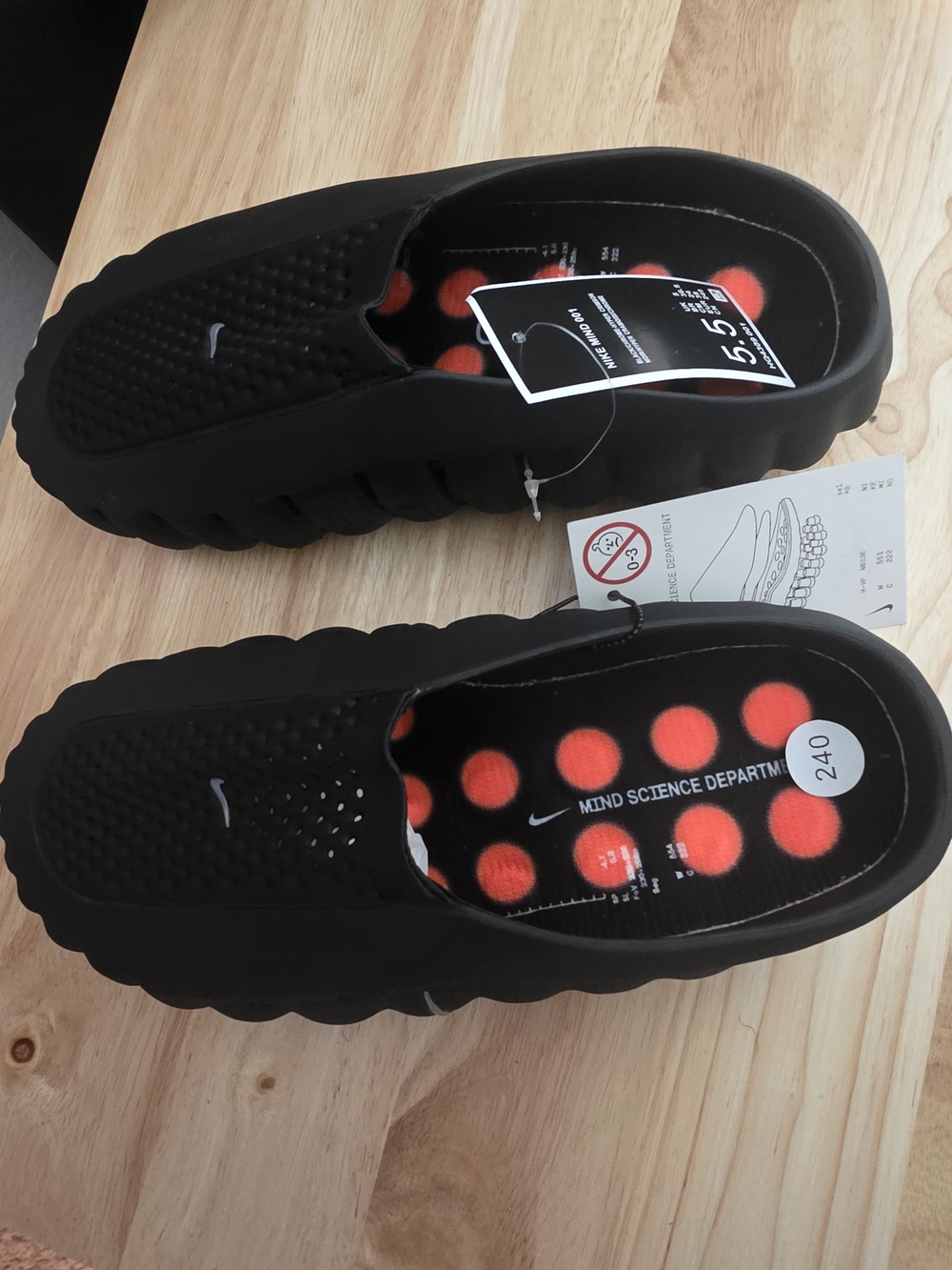 Nike Kids Black Slip-On Sandals with Red Polka-Dot Insole